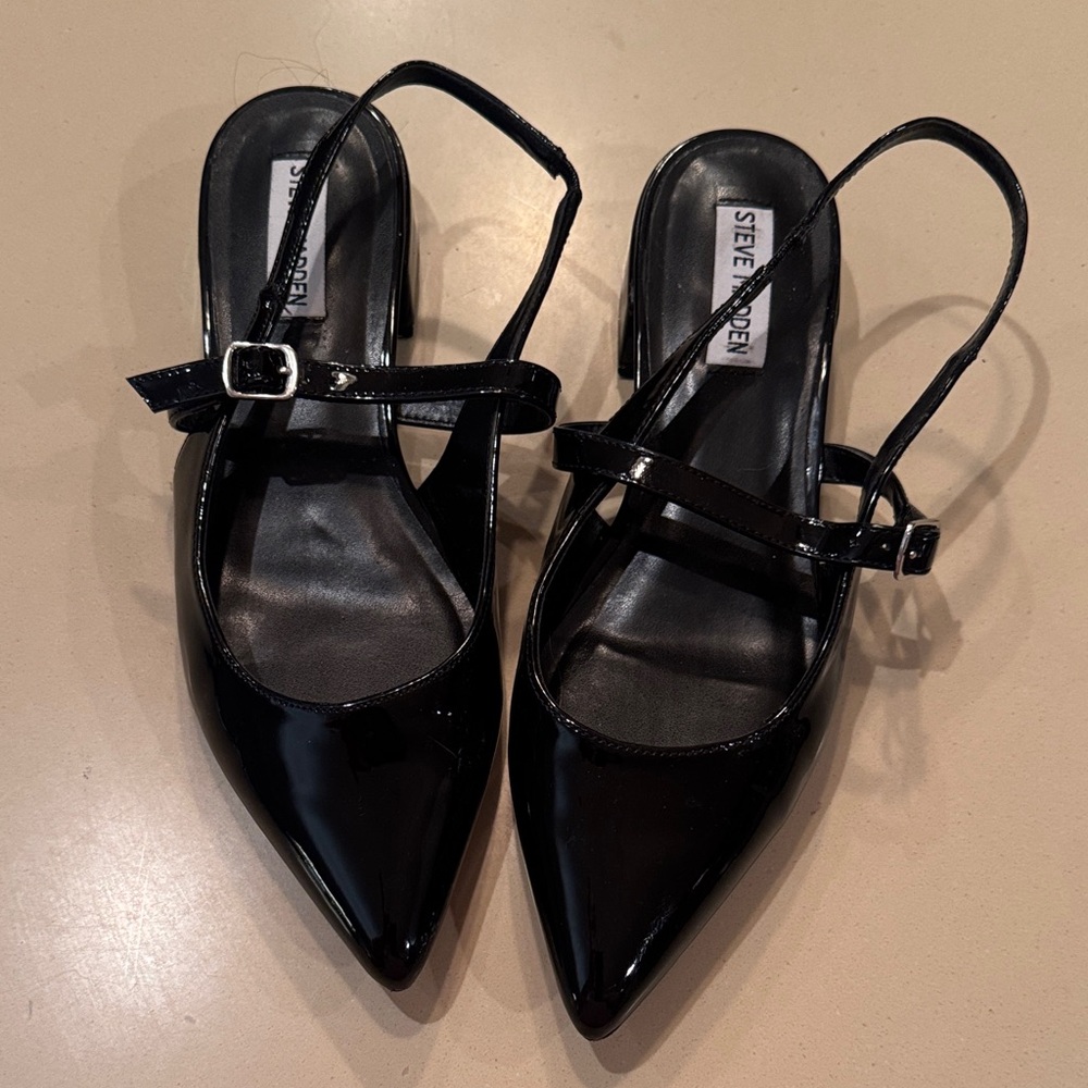 Steve Madden Black Patent Pointed-Toe Slingback Heels